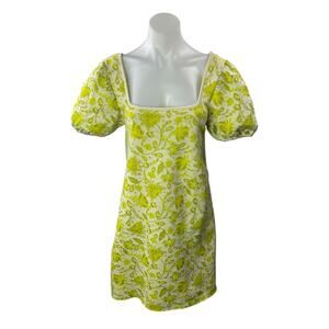 Zara Yellow Floral Puff-Sleeve Mini Dress